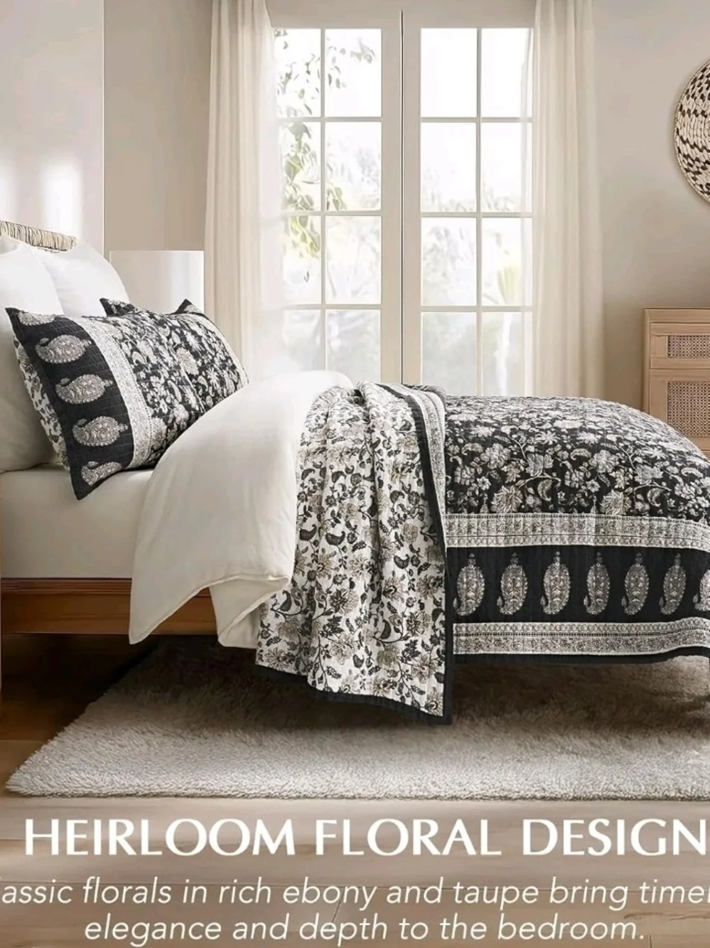 NIB Evergrace Full/Queen 96x96 Heritage Floral Print Cotton Quilt Set